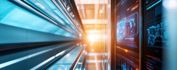 Data Center Server Room with Global Network Interface,Big Data , IT infrastructure