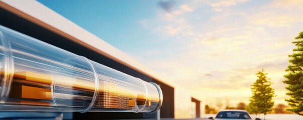 Data Flow Futuristic Clear Tube Transporting Data Blocks, Cloud Computing, Technology