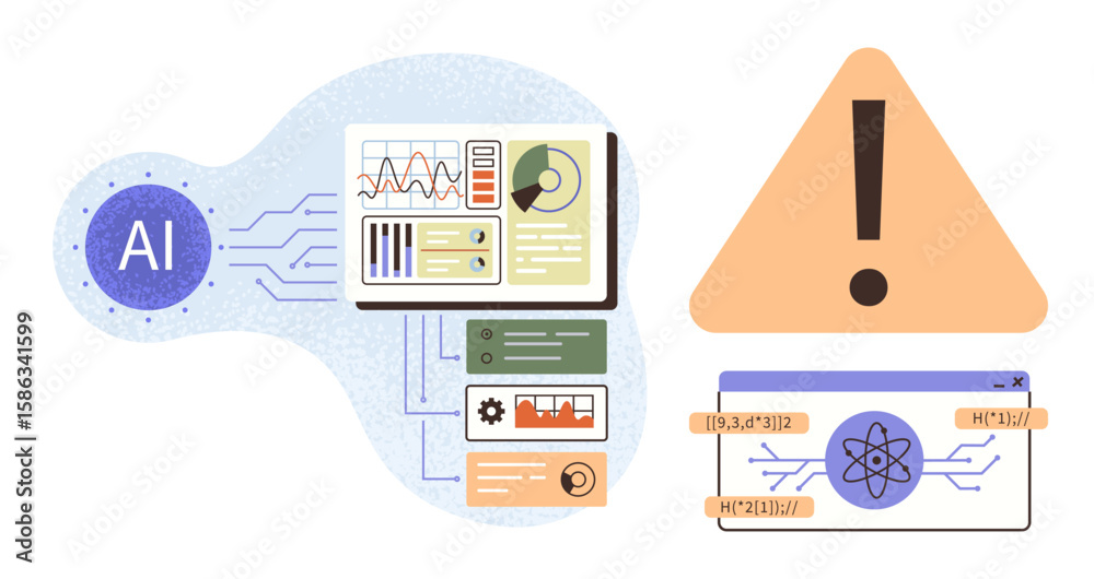Poster ai visual dashboard analyzes data with charts, graphs, and diagrams. includes alert signals for erro