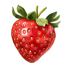 Watercolor PNG of a whole ripe strawberry with red skin, tiny seeds, and a fresh green leafy top. Isolated on a transparent background, perfect for fruit-themed designs and summer projects.