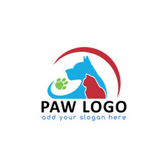 pet paw store logo design vector