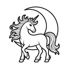 Fototapeta premium Unicorn with Moon and Stars Mystical Fantasy Line Art Vector Illustration