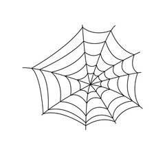 Fototapeta premium Spider web simple hand drawn outline vector illustration of doodle fancy Halloween scary decor element, cobweb clipart perfect for Halloween party design, cartoon spooky character