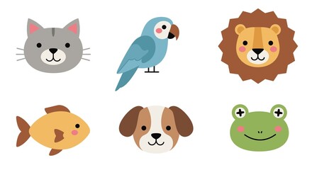 Funny baby animal head icons vector collection