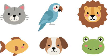 Funny baby animal head icons vector collection