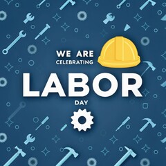 Celebrating labor day with tools and a hard hat