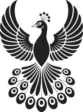 Simurgh bird, mythological creature, majestic peacock with outstretched wings, elaborate feather pattern, ancient lore