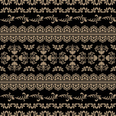 Vintage golden ornate floral damask seamless pattern with a decorative lace border