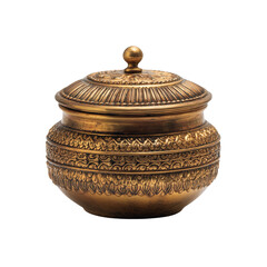 Ornate Brass Pot with Lid isolated on a transparent background