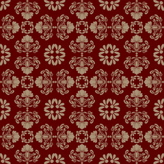 Seamless damask floral pattern with golden flowers, a vintage vector illustration perfect for wallpaper, fabric, or antique decor