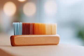 side shelf of comb collection neatly lined against wooden panel