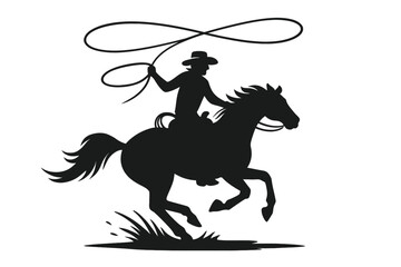 Cowboy Roping on Horse Silhouette Illustration