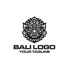 Intricate Black and White Logo Featuring Traditional Balinese Art