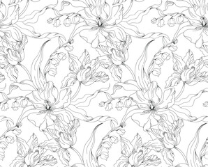 Seamless abstract pattern. Flowers pattern design.