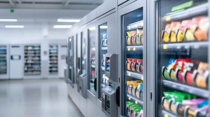 Modern Vending Machine Row with Snacks and Drinks, Retail , Automation