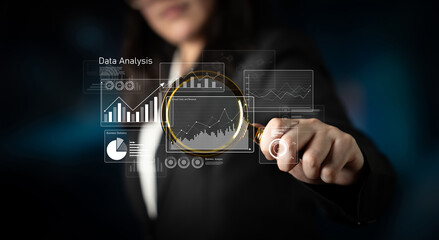 Business data analysis dashboard showing charts, statistics, and performance metrics for...