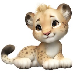 Adorable Baby Cheetah Cartoon Illustration with Big Eyes and Soft Fur Texture for Safari-Themed Decor
