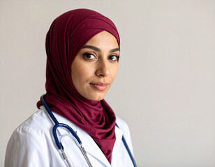 Muslim female  doctor with  hijab, wearing a stethoscope, muslim woman doctor