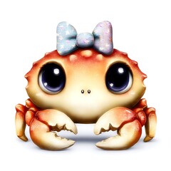 Kawaii Crab Character Illustration with Bow Tie for Stickers & Children's Designs
