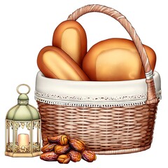 Handwoven Rectangular Bread Basket Overflowing with Country-Style Rolls and Lantern Decor for Rustic Tablescapes
