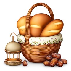 Cozy Country Bread Basket with Fresh Baguettes, Lantern, and Dried Wheat for Cottagecore Kitchen Decor
