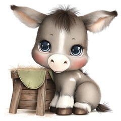 Adorable Baby Donkey Cartoon Character Illustration with Saddle Bag for Kids & Branding
