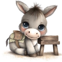 Adorable Baby Donkey Cartoon Illustration with Big Expressive Eyes for Children's Decor
