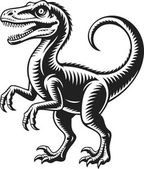 Velociraptor, prehistoric predator, dinosaur illustration, fierce creature with sharp claws, powerful stance, engaging design for t-shirts, tattoos, and logos