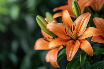 Obraz premium Vibrant orange lily flowers in a garden, isolated against a transparent backdrop