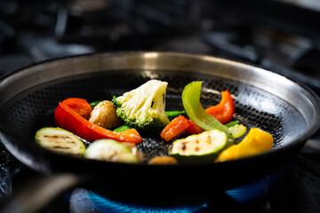 Colorful grilled vegetables in frying pan – close-up