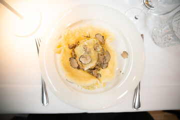 Truffle pasta in parmesan nest – top view