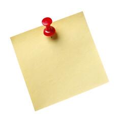 Yellow sticky note with red pushpin isolated on transparent background transparent background