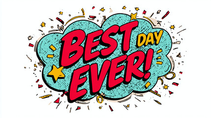 Speech bubble that says "Best Day Ever!" in party theme, transparent background