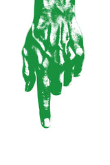 Grunge finger pointing down green illustration with vintage texture art PNG
