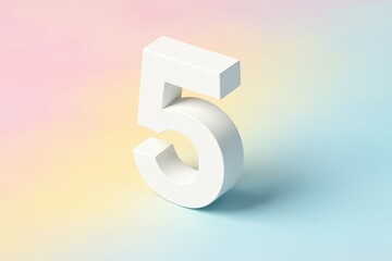 Fototapeta premium White Number Five on Soft Pastel Gradient Background