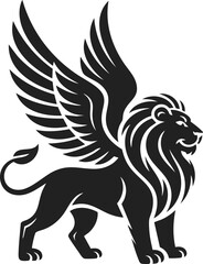 Obraz premium Winged lion, mythical creature, heraldic symbol, powerful guardian, majestic beast, emblematic design