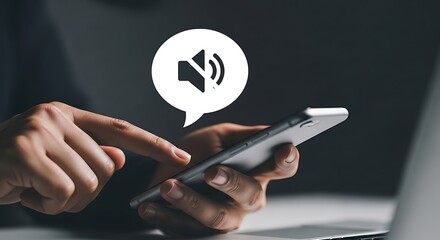 Hand using smartphone with muted volume or silent mode notification, an illustration of communication and mobile technology