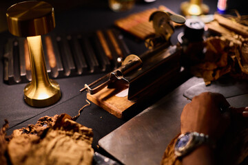Vintage Tobacco Cutter and Brass Lamp
