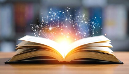 Open book, glowing network