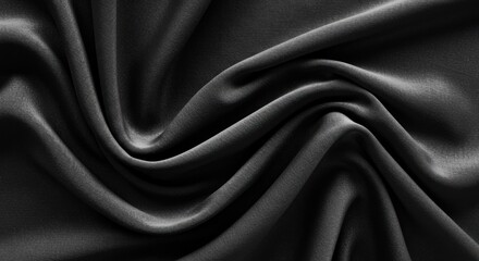 Fototapeta premium Close-up view of elegant black fabric with flowing, soft folds.