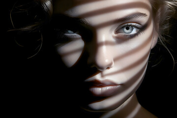 Striking portrait with dramatic shadows highlighting facial features and captivating eyes