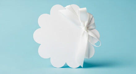 Elegant Scalloped Tag with Ribbon on Blue for Invitations and Gifts