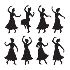 Elegant Black and White Flamenco Dancer Silhouettes | Spanish Dance Vector Art

