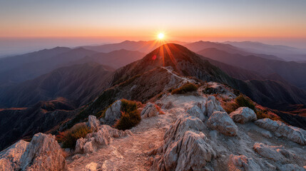 Naklejka premium breathtaking sunsets captured in high mountain ranges across different countries