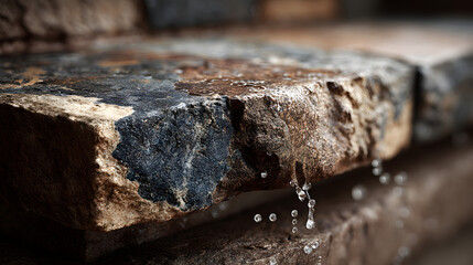 Natural stone covered with moisture and mold protection liquid