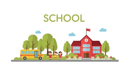 Obraz premium Exciting New School Year Begins with Happy Children and Yellow Bus