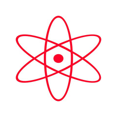 A Vibrant Red Atom Icon on Transparent Background Symbolizing Scientific Research, Nuclear Energy, and Molecular Structure for Modern Design Applications
