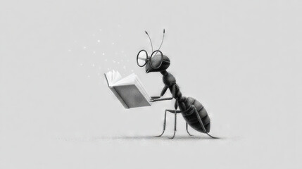   A monochrome snapshot of an anteater perusing a tome with a magnifying glass affixed to its visage