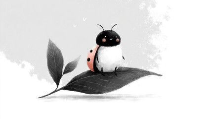   A ladybug sits atop a leaf, with another ladybug on its backside