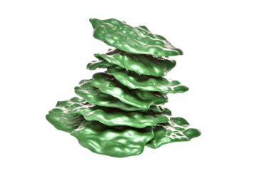 a green sculpture of a pile of leaves